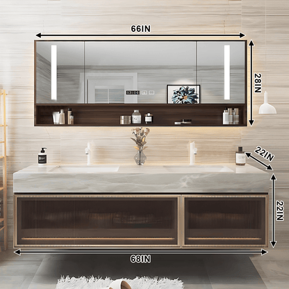 52"- 78" Modern Wall Mounted Cabinet Bathroom Vanity with Double Sink and Induction Lighting