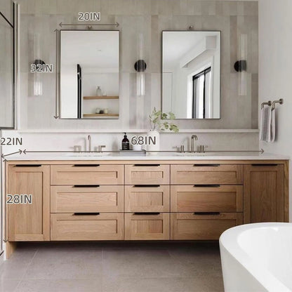 60” - 78” Wood Color Bathroom Vanity Includes Rock Slab Ceramic Basin & Rectangular Mirror