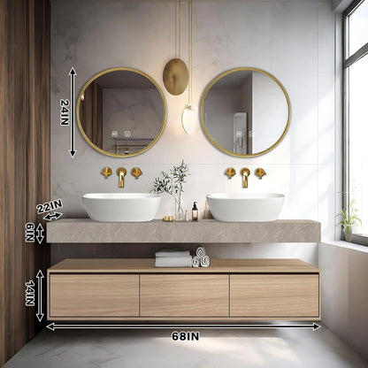 60” - 69” Wall Mounted Bathroom Vanity Includes Floating Storage Cabinet