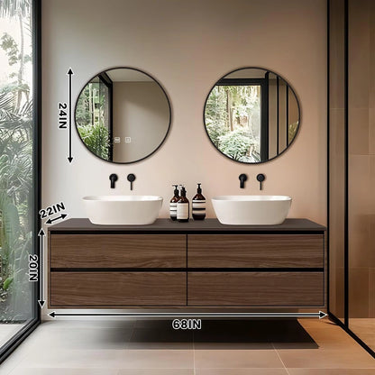 60” - 78” Minimalist Floating Bathroom Vanity Includes Round Mirror