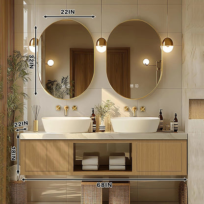 68” - 84” Simple Log Bathroom Vanity Includes Patterned Sink & Irregular Mirror