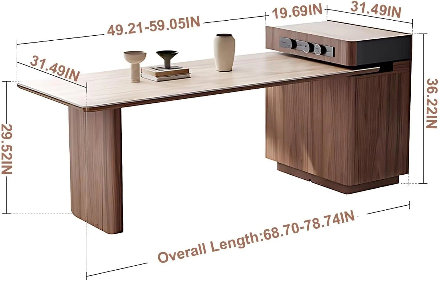 61” – 77” Minimalist Kitchen Island Includes Sliding Rail Socket & Several Drawers (No Chair)