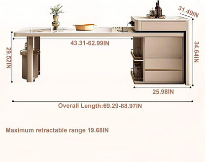 77” - 85” Light Luxury Kitchen Island Includes Extendable Dining Table & Unique Shape Base (No Chair)
