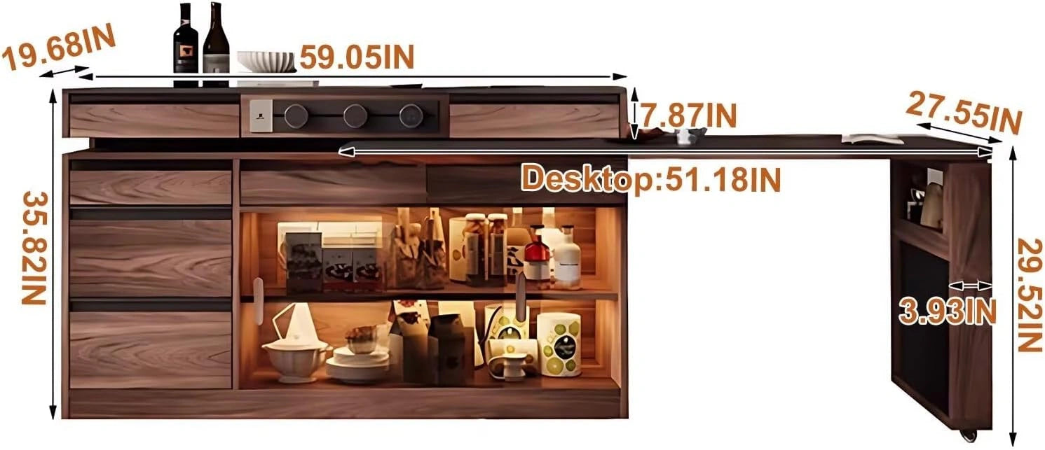 59” - 79” Convenient Unique Kitchen Island Includes Diverse Storage Spaces (No Chair)