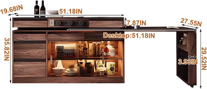 59” - 79” Brown Practical Kitchen Island with Various Storage Spaces & Rotatable Table (No Chair)