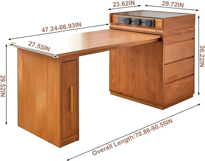 51” - 71” American Country Kitchen Island with Retractable Dining Table (No Chair)