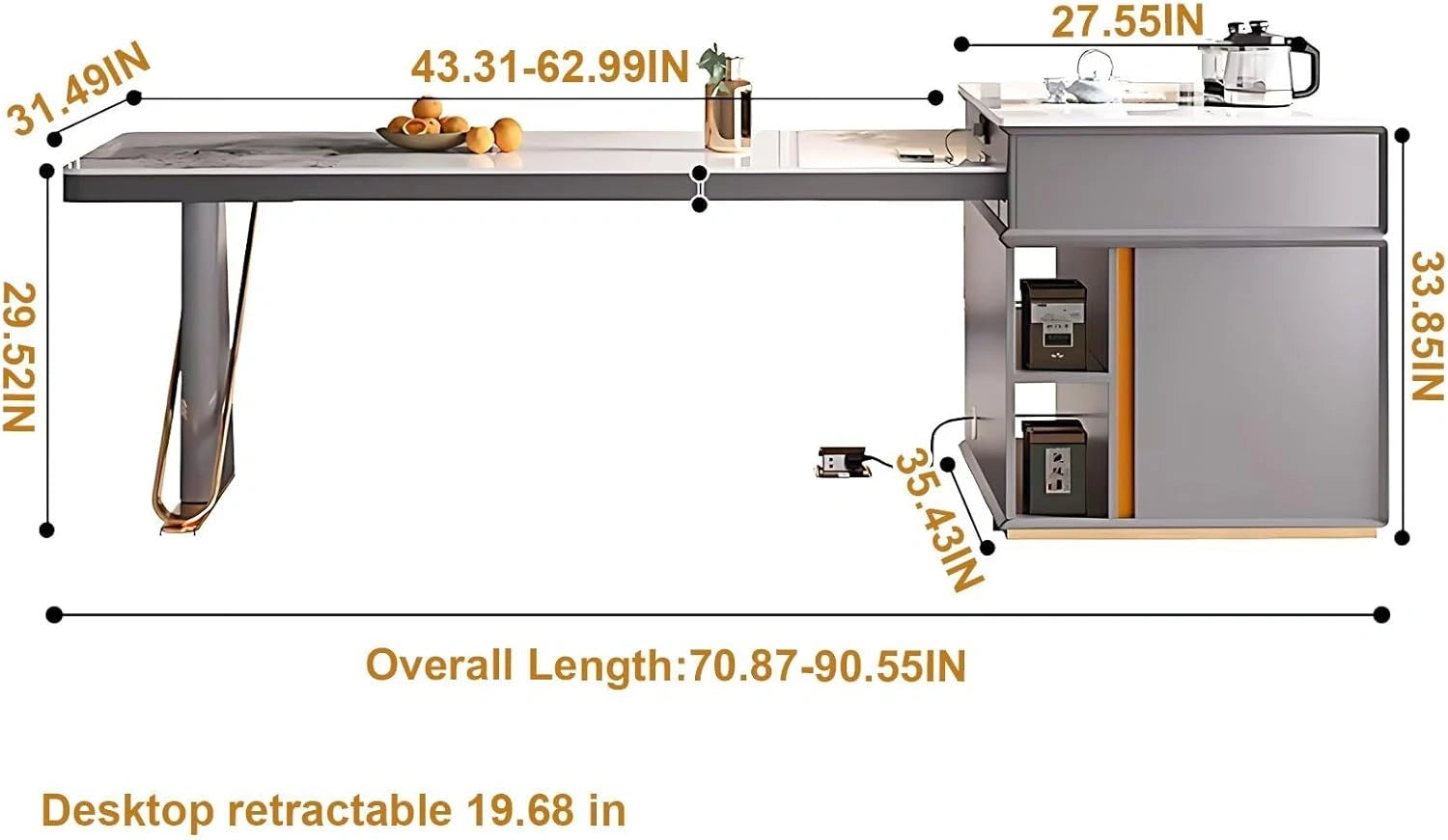 63” - 95” Practical Modern Kitchen Island with Large Storage Space & Trapezoidal Base (No Chair)