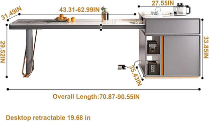 63” - 95” Practical Modern Kitchen Island with Large Storage Space & Trapezoidal Base (No Chair)