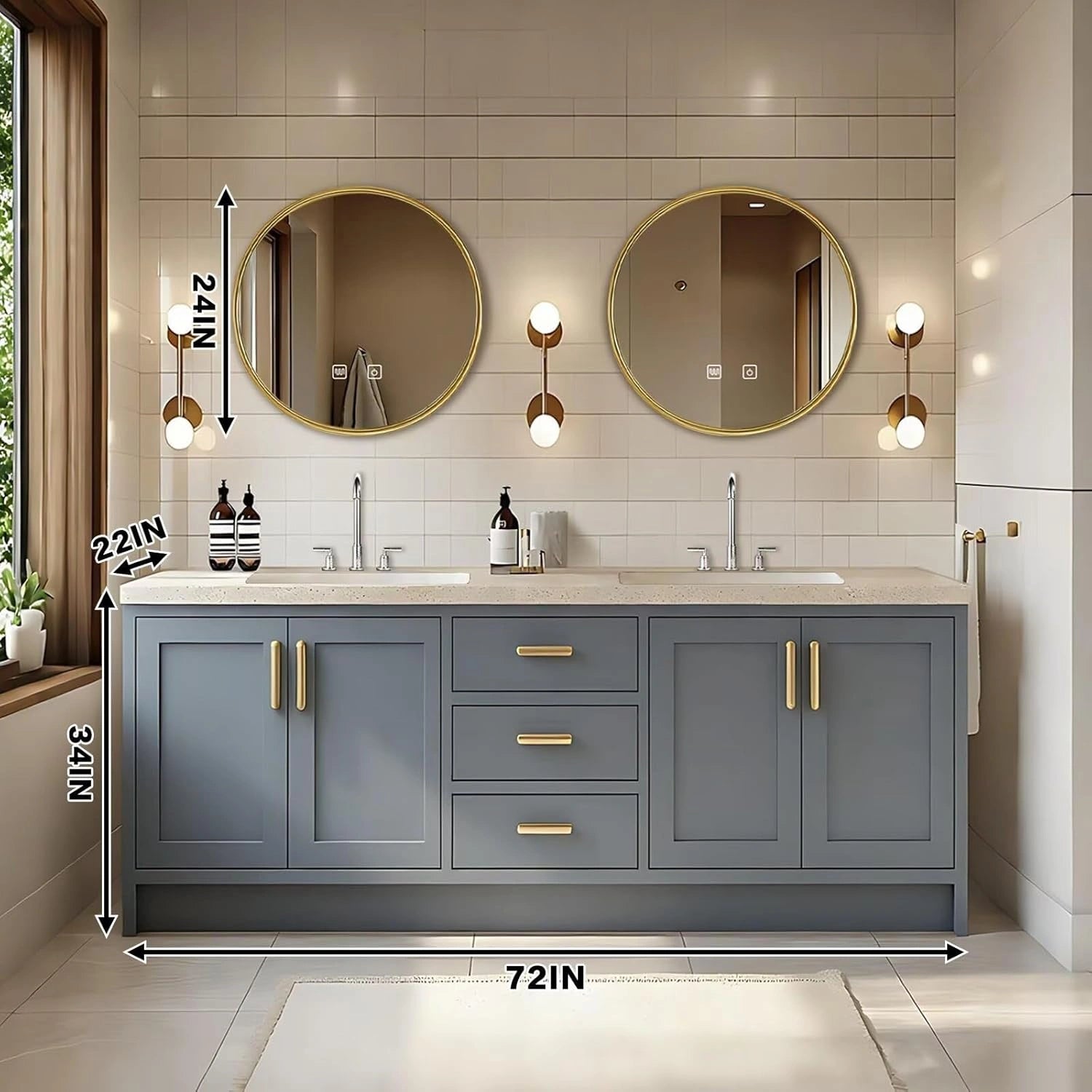 60” - 96” Floor Mount Bathroom Vanity with Textured Rock Countertop