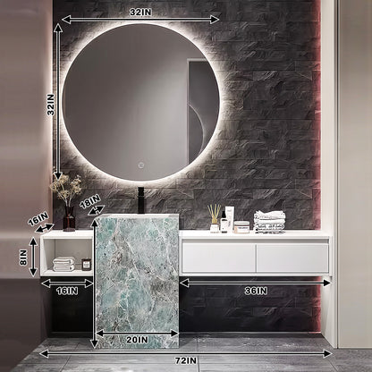 56"- 72" Freestanding Single Ceramic Sink With Round Smart Led Mirror