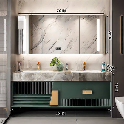52"- 78" Green Double Sink Bathroom Vanity Set with LED Mirror