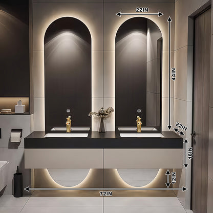 56''-78'' Wall Mount With LED Light And Oval Mirror And Countertop With Double Sink