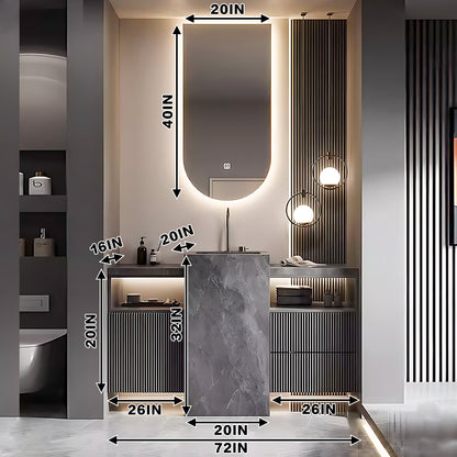 44"- 72" Solid Wood Freestanding Bathroom Vanity Set with Sink and LED Mirror