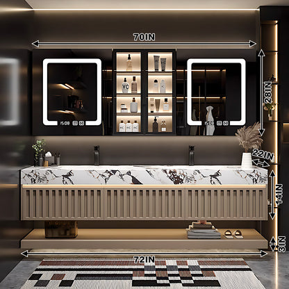 52''-72'' Wall Mounted With Mirror Cabinet And Led Light With Double Sink and Faucet