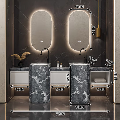 SALE(In-Stock Enjoy Fast Delivery)72" Bathroom Vanity With Oval Smart Mirror  and Double Sink