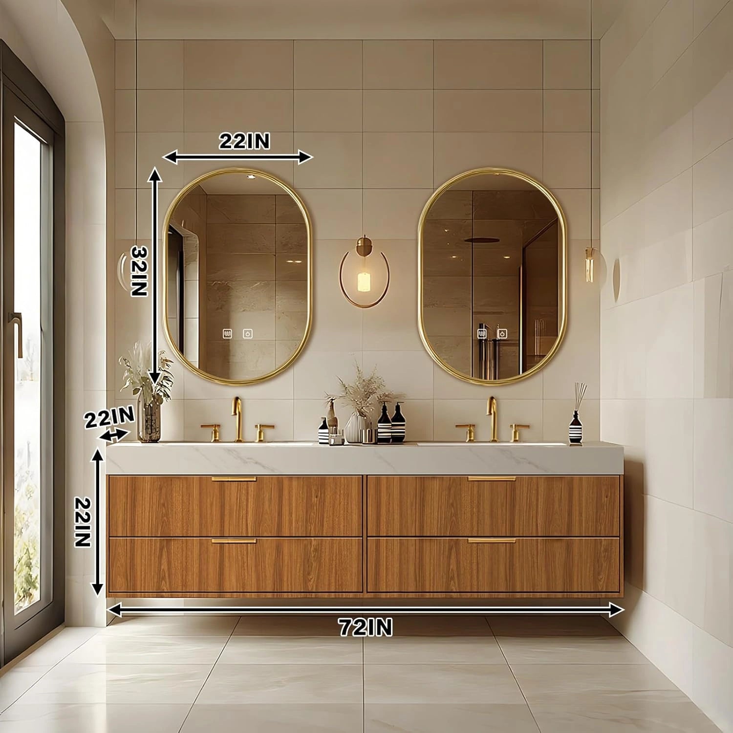 68” - 96” Symmetrical Floating Bathroom Vanity with Double Sinks