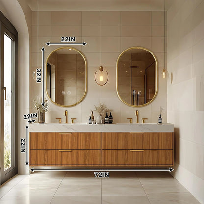 68” - 96” Symmetrical Floating Bathroom Vanity with Double Sinks