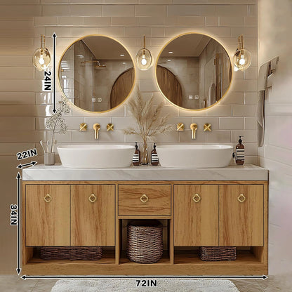 72” - 96” Retro Log Bathroom Vanity with Open Storage Rack