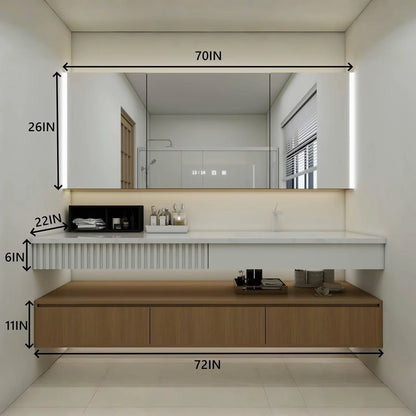 68” - 72” Modern Minimalist Bathroom Vanity with Stripe Countertop & Hidden Handle