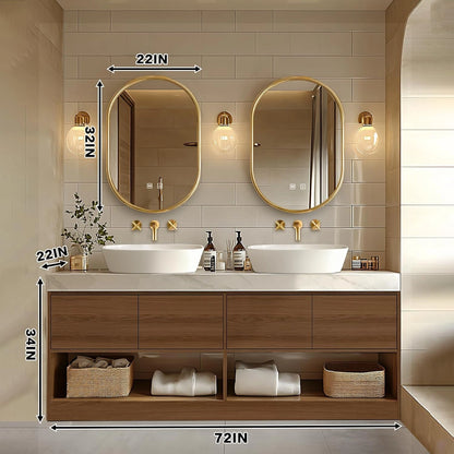 72” - 96” Symmetric Bathroom Vanities with Open Storage Cabinet