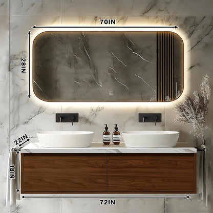 60” - 72” Modern Simple Bathroom Vanity Includes Hidden Handle & LED Smart Mirror