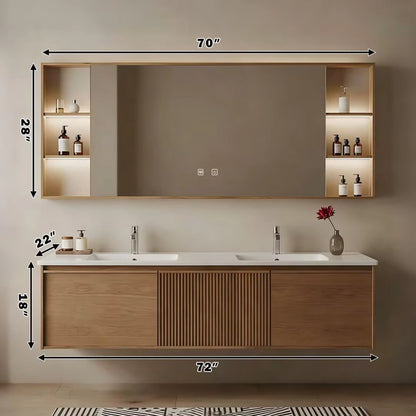 60” - 84” Modern Minimalist Bathroom Vanity with Open Storage Shelf