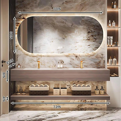 60” - 78” Wood Grain Bathroom Vanity with Separate Design & LED Defog Mirror