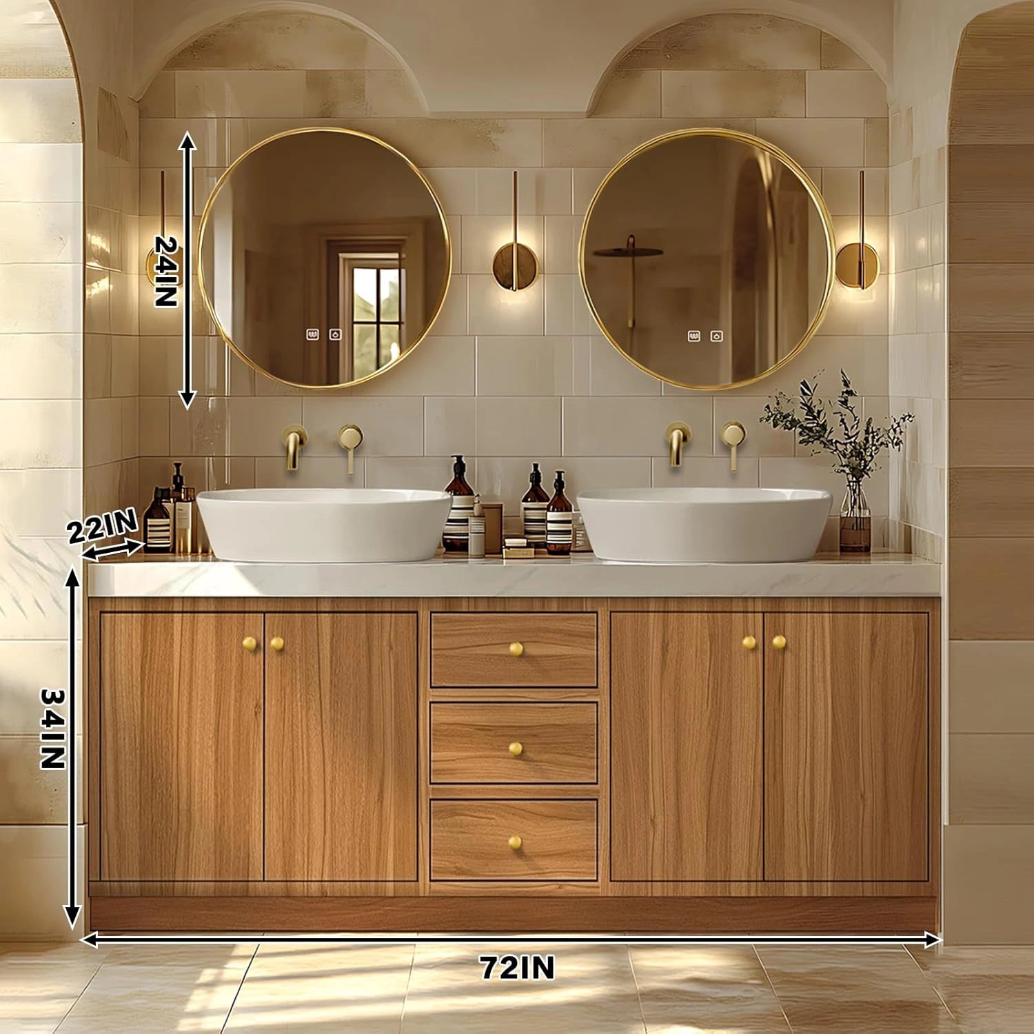 68” - 92” Modern Bathroom Vanity with Double Sinks Includes Solid Wood Cabinet