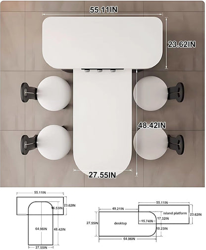 64” - 80” Black Luxury Kitchen Island with Mobile Guide Socket (No Chair)