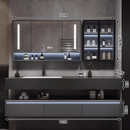 32"- 80" Floating Bathroom Vanity Cabinet with Single Sink and Smart LED Mirror Cabinet