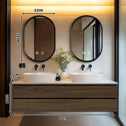 60” - 78” Exquisite Floating Bathroom Vanity Includes Brown Log Cabinet & Irregular Mirror