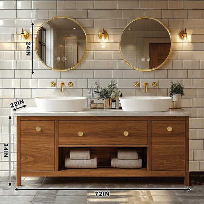 68” - 96” Exquisite Wood Bathroom Vanity with Open Storage Rack