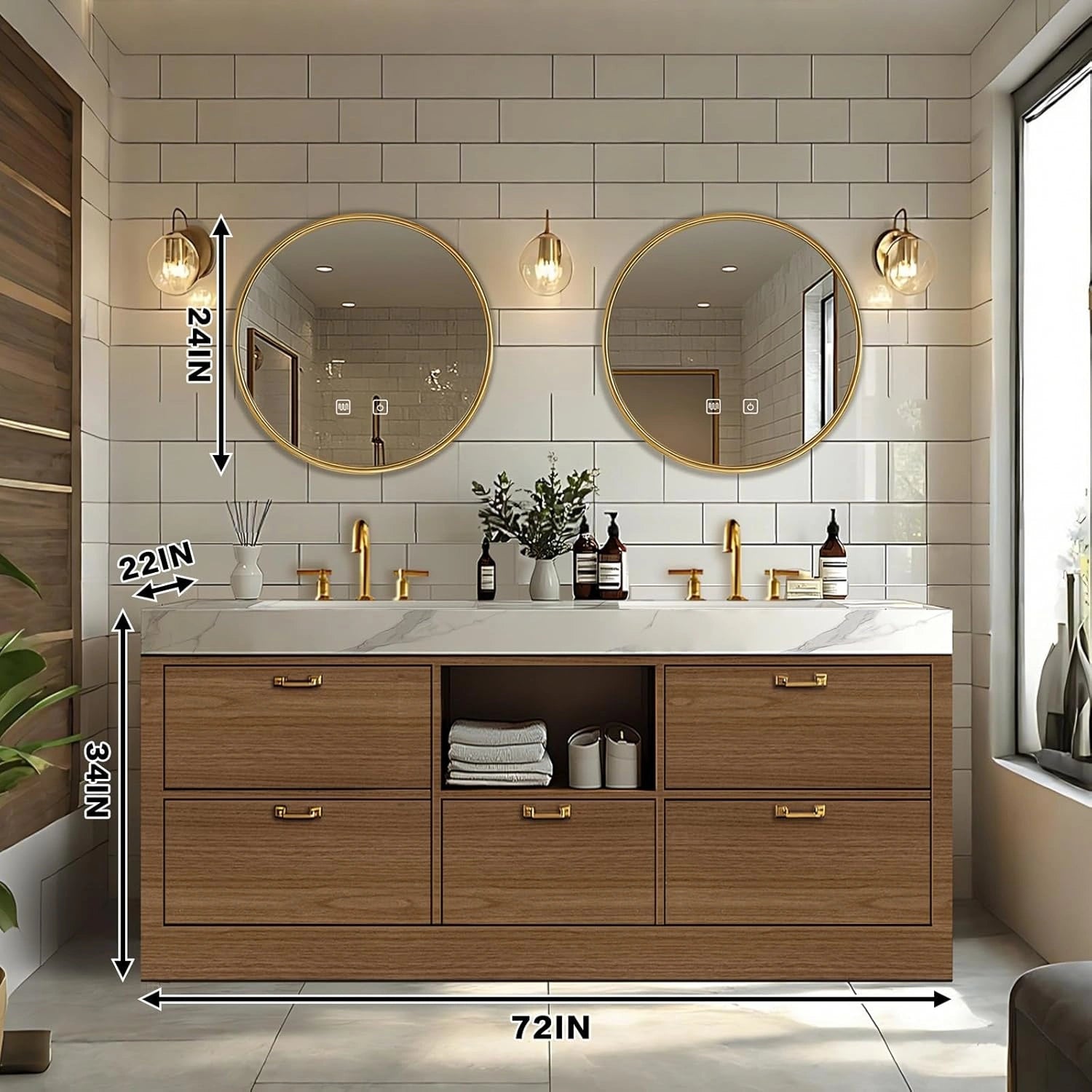 68” – 96“ Simple Freestanding Bathroom Vanity with Rock Slab Integrated Sinks