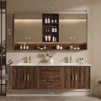60” - 84” Luxury Floating Bathroom Vanity Includes Vertical Grain Cabinet