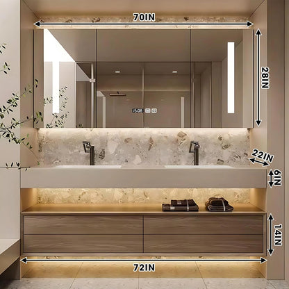 60” - 78” Natural Practical Bathroom Vanity with Ceramic Basin and Time Manager
