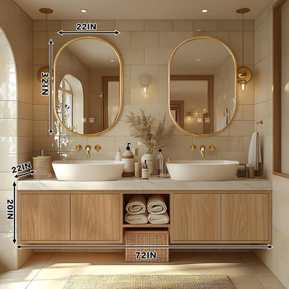 68” - 96” Simple Cozy Bathroom Vanity with Irregular Mirror & Open Storage Rack