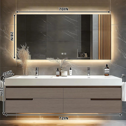 60” - 78” Modern Simple Bathroom Vanity Includes Square Mirror & Hidden Handle