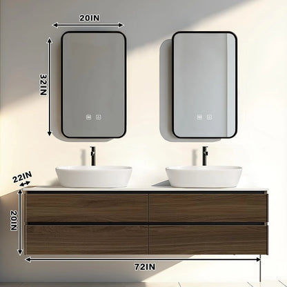 60” - 78” Dark Brown Bathroom Vanity with Four Large Drawers & Above Counter Sinks