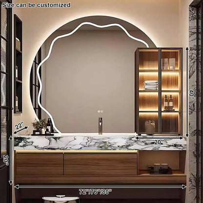 68” - 80” Floating Bathroom Vanity with Semicircular Smart LED Defog Mirror