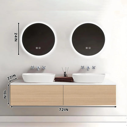 60” - 78” Art Simple Bathroom Vanity with Hidden Handle & Round Mirror