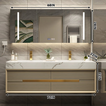 32"- 72" Gold Bathroom Cabinets Set with Lighted Mirror and Basin