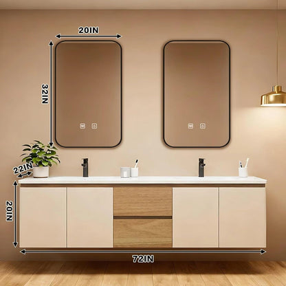 60” - 84” Modern Smart Bathroom Vanity with Wood and White Cabinet