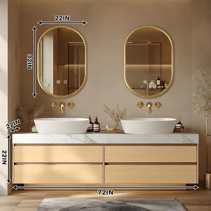 60” – 96” Exquisite Floating Bathroom Vanity Includes Above Counter Sinks & Irregular Mirror