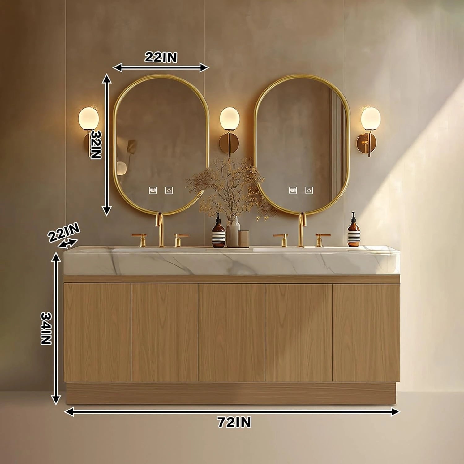 68” - 96” Spacious Modern Bathroom Vanity Includes Rock Slab Integrated Sink