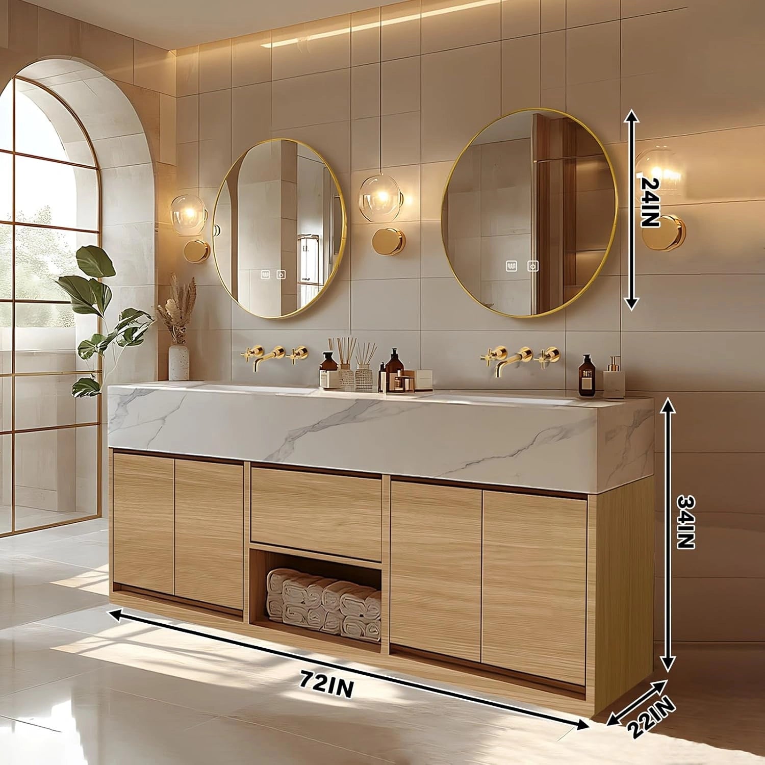 68” - 96” Modern Minimalist Bathroom Vanity Includes Log Style Surface