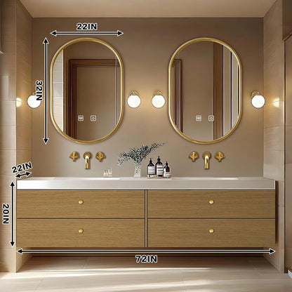 60” - 84” Vintage Wood Bathroom Vanity with Symmetrical Golden Accessories
