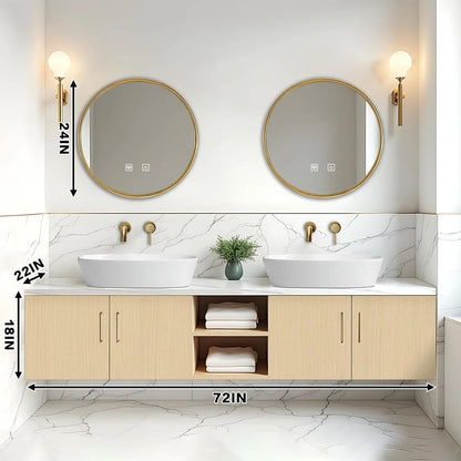 60” - 84” Simple Log Bathroom Vanity with Above Counter Sinks & White Countertop