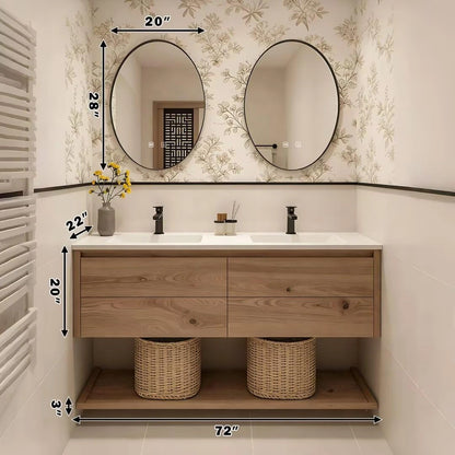 60” - 84” Retro Rustic Bathroom Vanity Includes Open Shelving