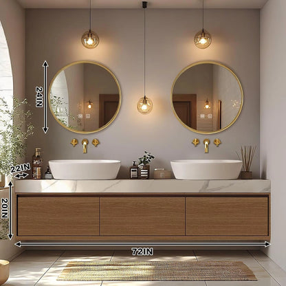 60” - 84” Minimalist Cozy Bathroom Vanity Includes Round Mirrors & Log Style Cabinet