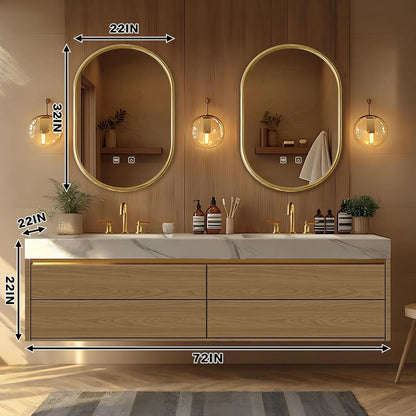 60” - 78” Log Luxury Bathroom Vanity Includes Textured Tabletop & Irregular Mirror